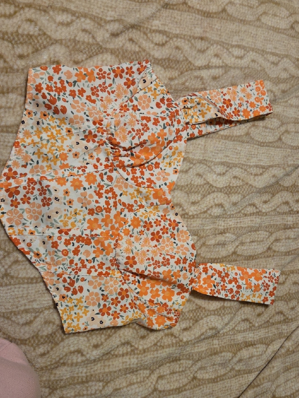 SHEIN Orange and Cream Floral Womens Tank